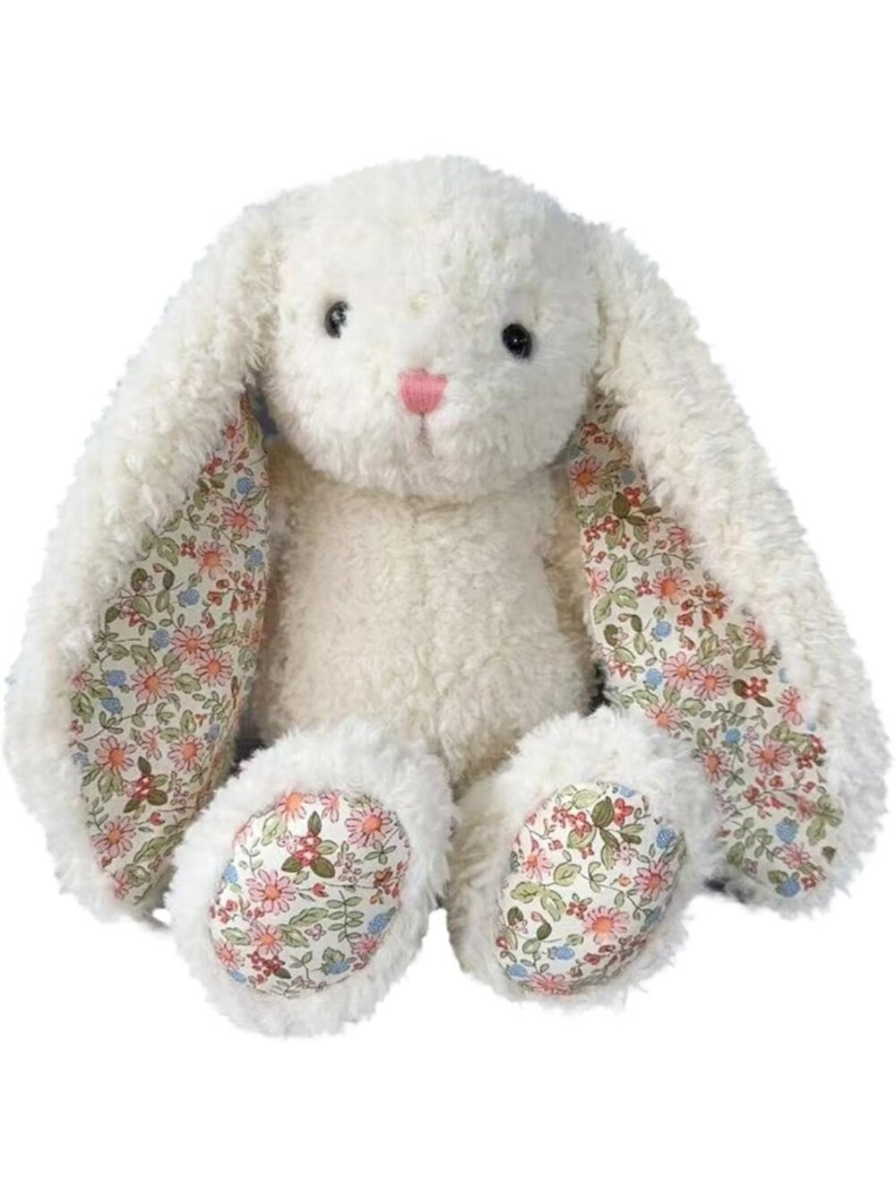 Floral Bunny Plush Toy - Cream Rabbit Stuffed Animal for Easter, Gifts & Decor